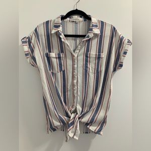 Pink, blue, and white striped shirt